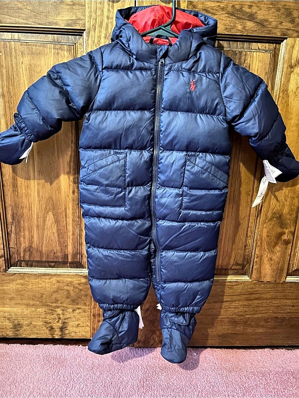 Ralph Lauren Puffer Snowsuit 3-Piece Set Baby 6M Blue & Red